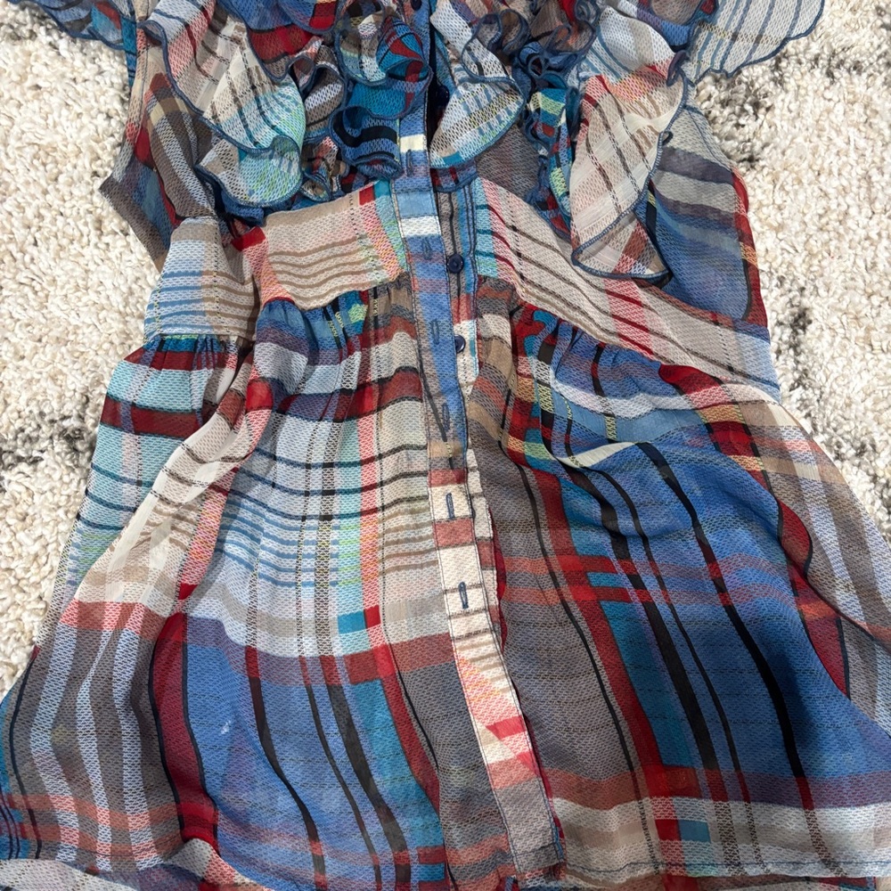Colorful Plaid Ruffle Blouse - Picture 3 of 6